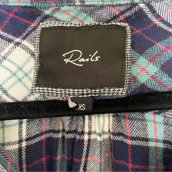 Rails Britt Short Sleeve Button Up Plaid Shirt Blue Green XS - Picture 7 of 7